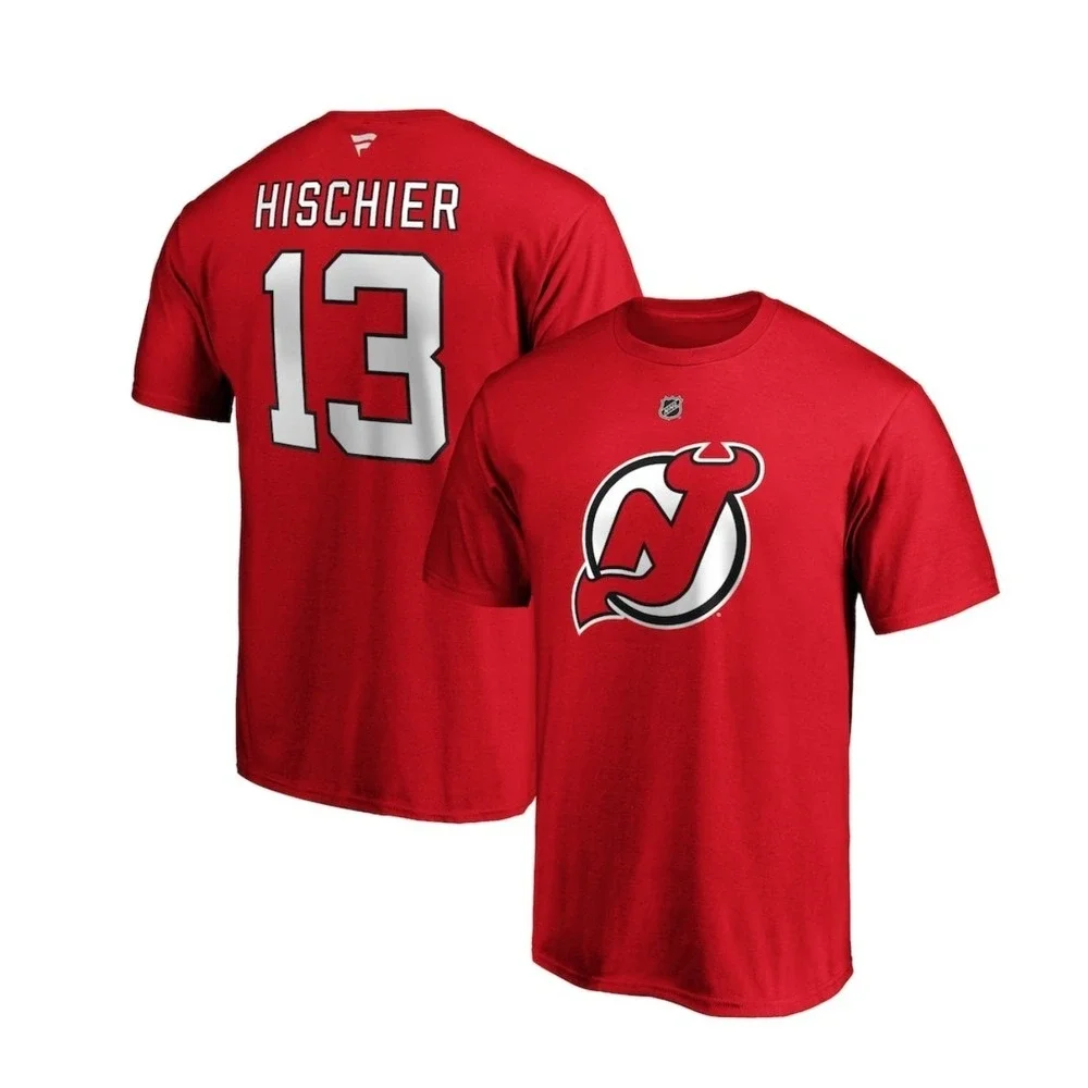 Adidas New Jersey Devils Nico Hischier 13 Red NHL Graphic T-Shirt Mens Large